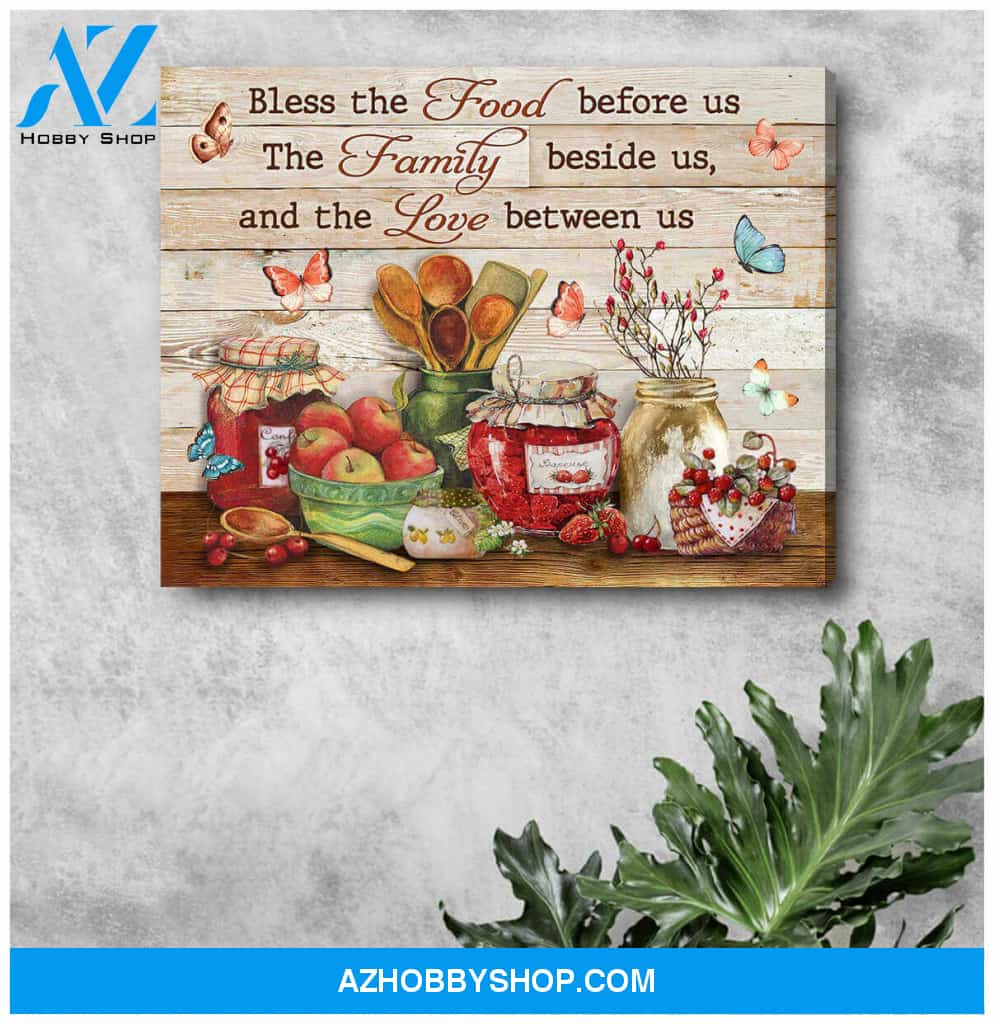Kitchen Farmhouse Bless The Food Before Us Canvas Wall Art Decor
