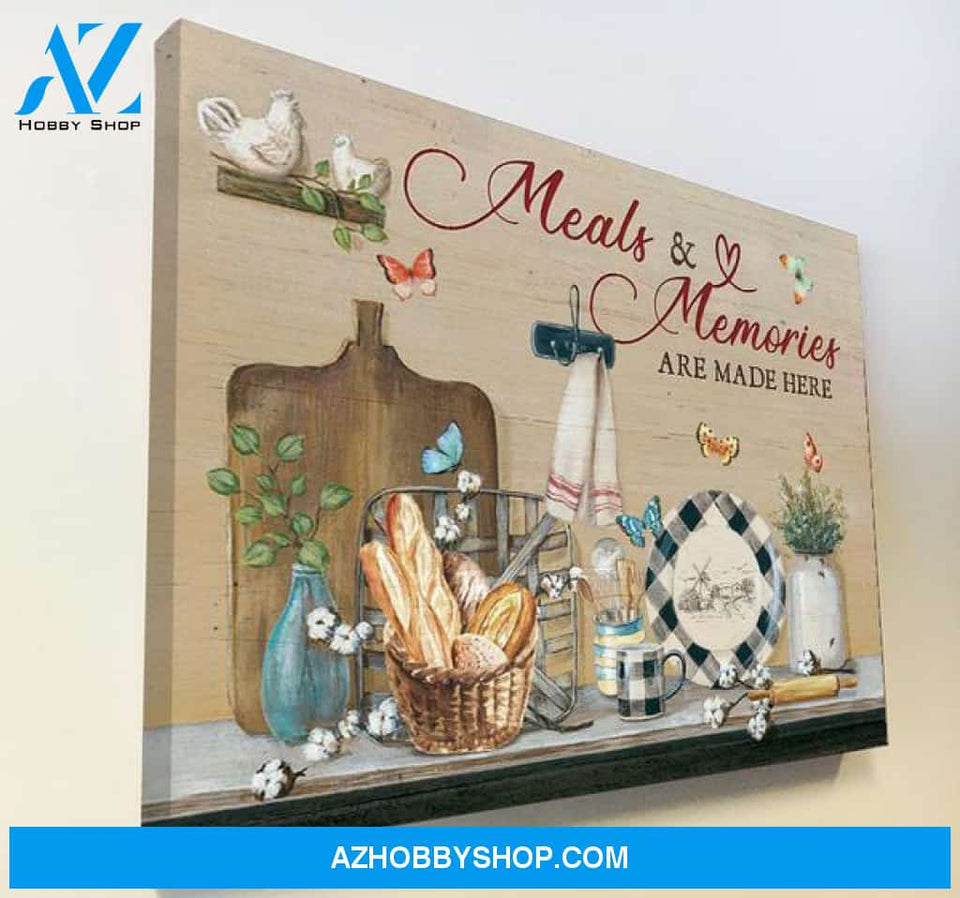Kitchen Meals and Memories Are Made Here Butterfly Canvas And Poster, Wall Decor Visual Art