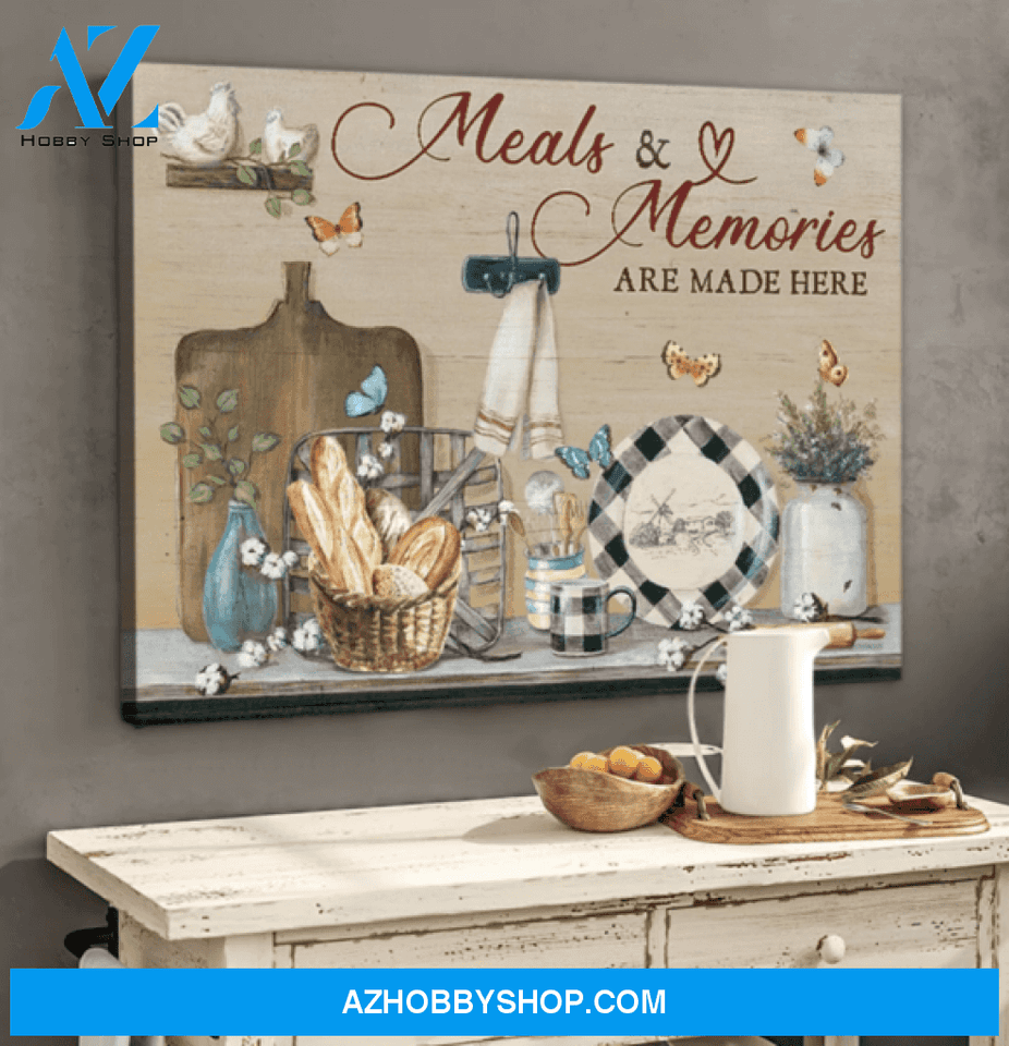 Kitchen Meals and Memories Are Made Here Butterfly Canvas And Poster, Wall Decor Visual Art