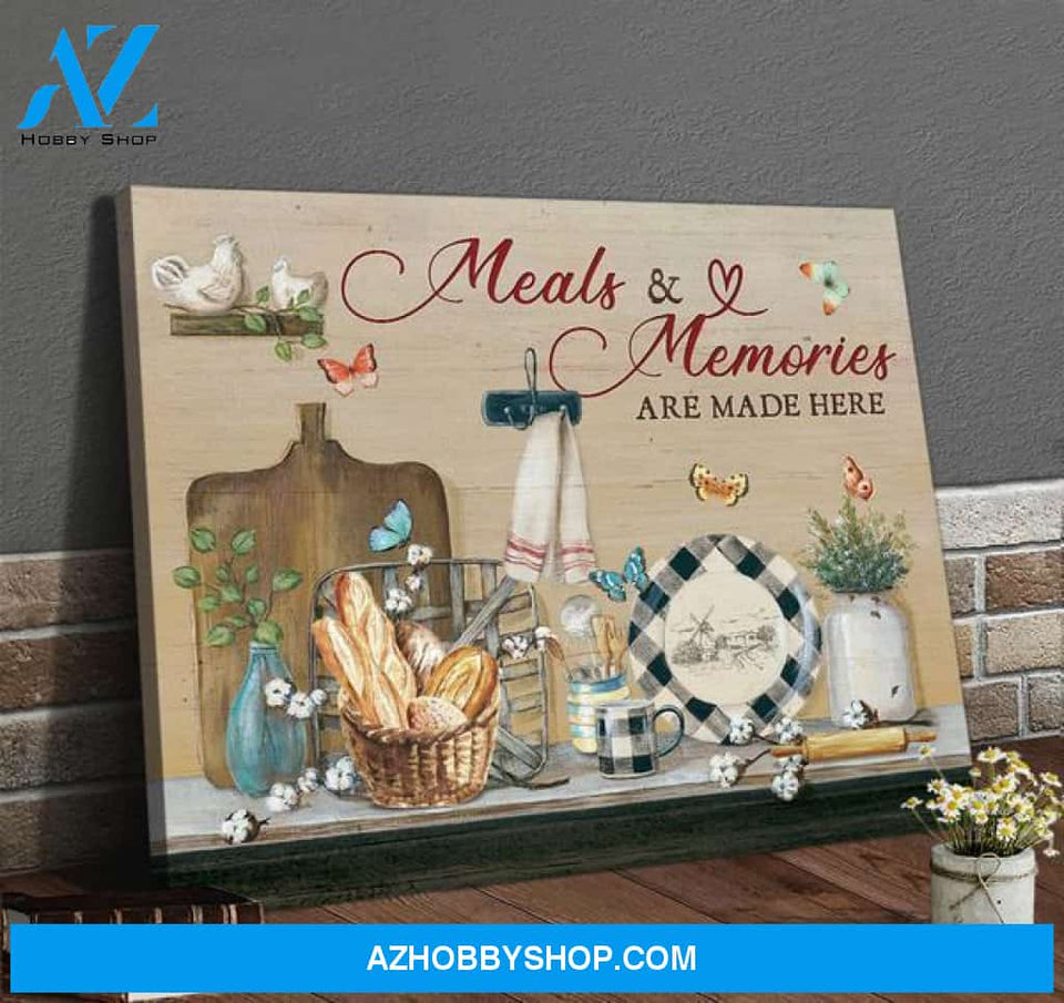 Kitchen Meals and Memories Are Made Here Butterfly Canvas And Poster, Wall Decor Visual Art