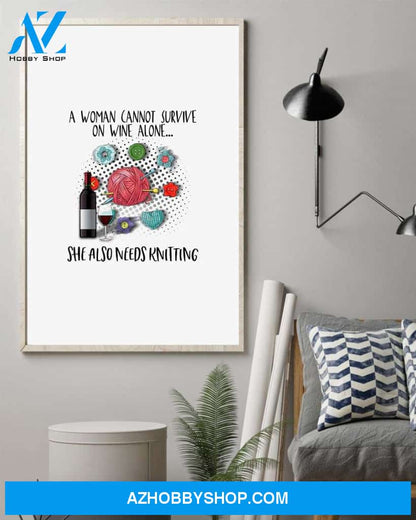 Knitting wine she needs poster