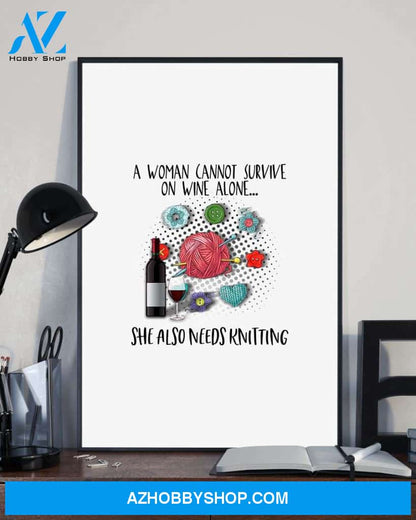 Knitting wine she needs poster
