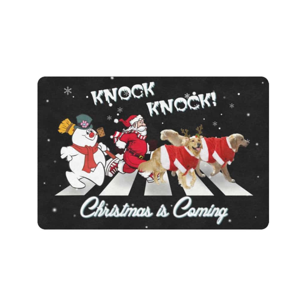 Knock Christmas Is Coming Golden Retriever Dog Lover Doormat Welcome Mat