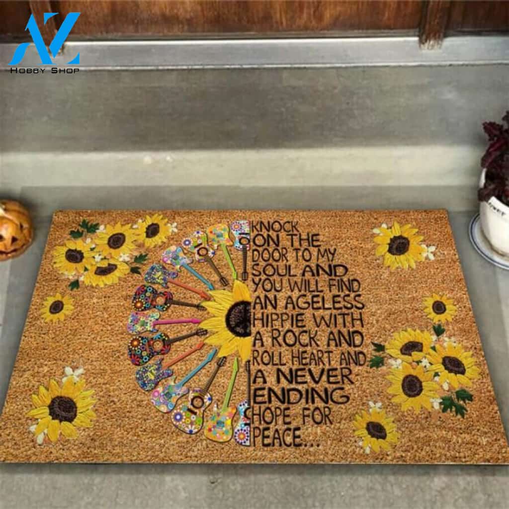 Knock On The Door Sunflower Hippie Coir Pattern Print Doormat | Welcome Mat | House Warming Gift