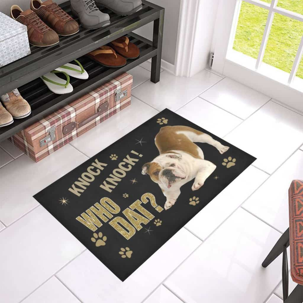 Knock Knock Who Dat Bulldog Lover Doormat Welcome Mat