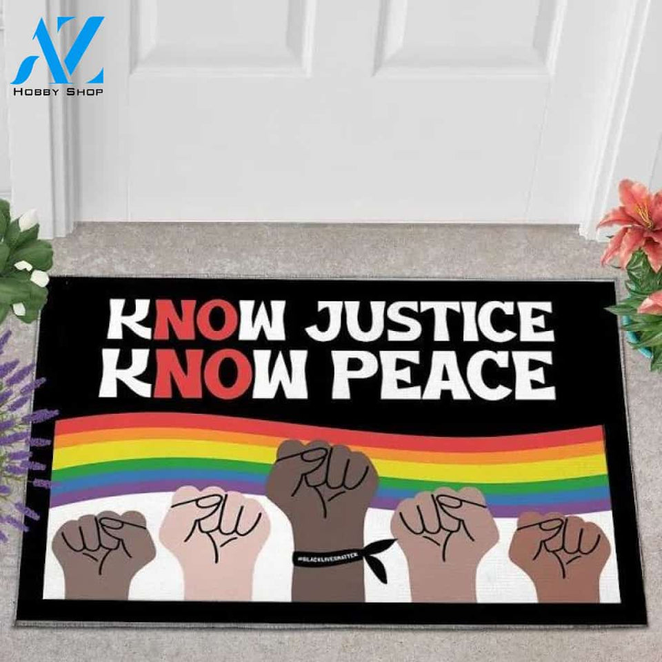 Know Justice Know Peace Doormat,Pride Doormat,Black Lives Matter Doormat,Welcome Mat,Kindness Doormat,BLM LGBTQ Doormat