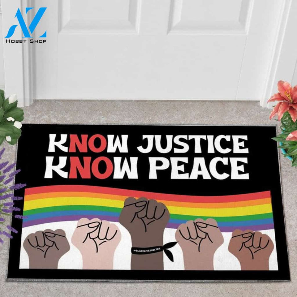 Know Justice Know Peace Doormat,Pride Doormat,Black Lives Matter Doormat,Welcome Mat,Kindness Doormat,BLM LGBTQ Doormat,Velvet Rug