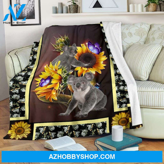 Koala dark sunflower Fleece Blanket