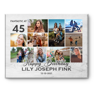 45th Birthday Photo Collage Canvas Print, 45th Birthday Gift