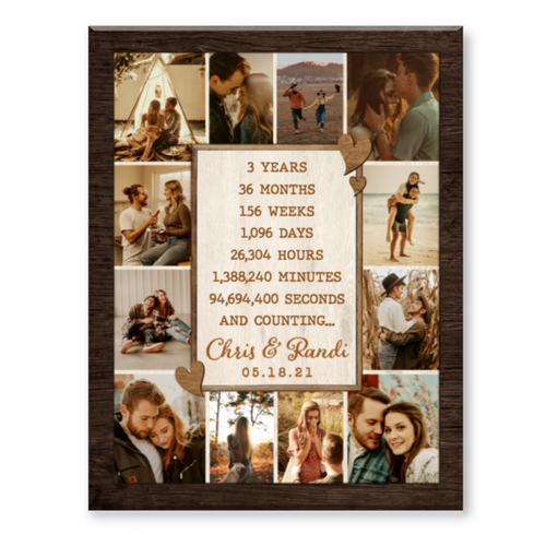 3rd Anniversary Photo Collage Canvas, Custom 3 Year Anniversary Gift For Boyfriend, Girlfriend Gift