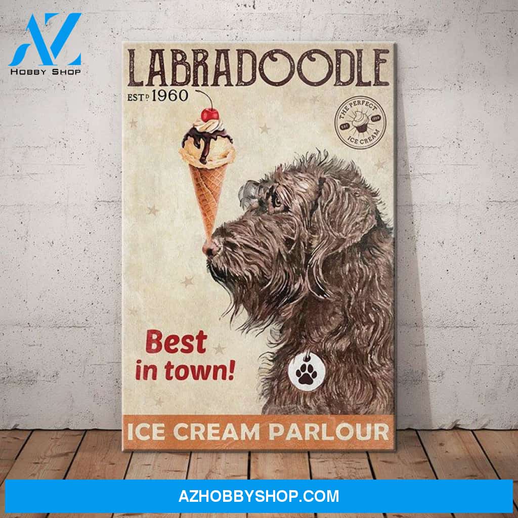 Labradoodle Dog Ice Cream Company Canvas Wall Art, Wall Decor Visual Art
