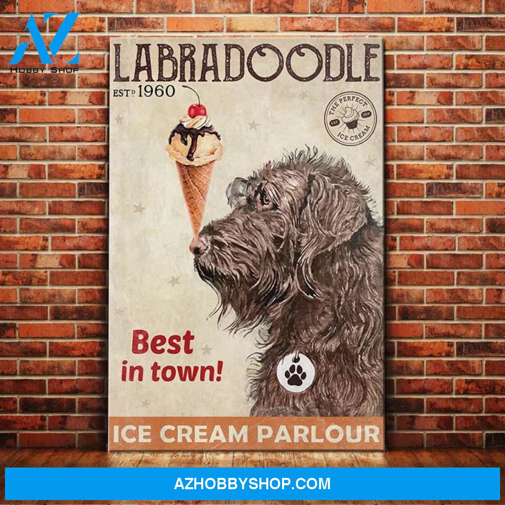 Labradoodle Dog Ice Cream Company Canvas Wall Art, Wall Decor Visual Art