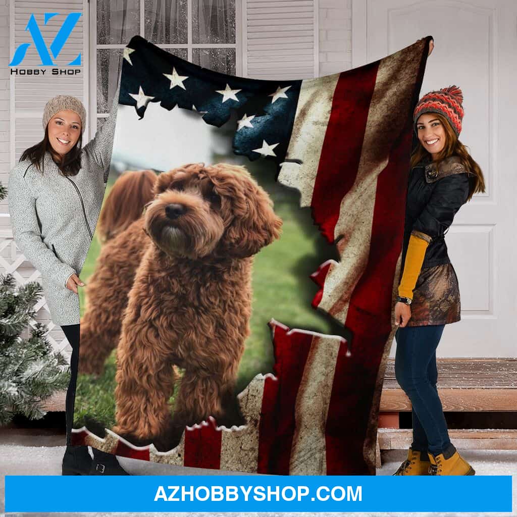 Labradoodle Premium Blanket Behind The Flag Fleece Blanket