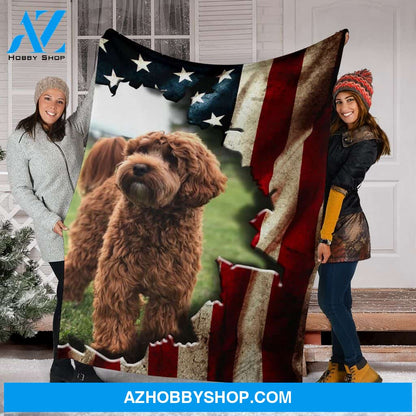 Labradoodle Premium Blanket Behind The Flag Fleece Blanket
