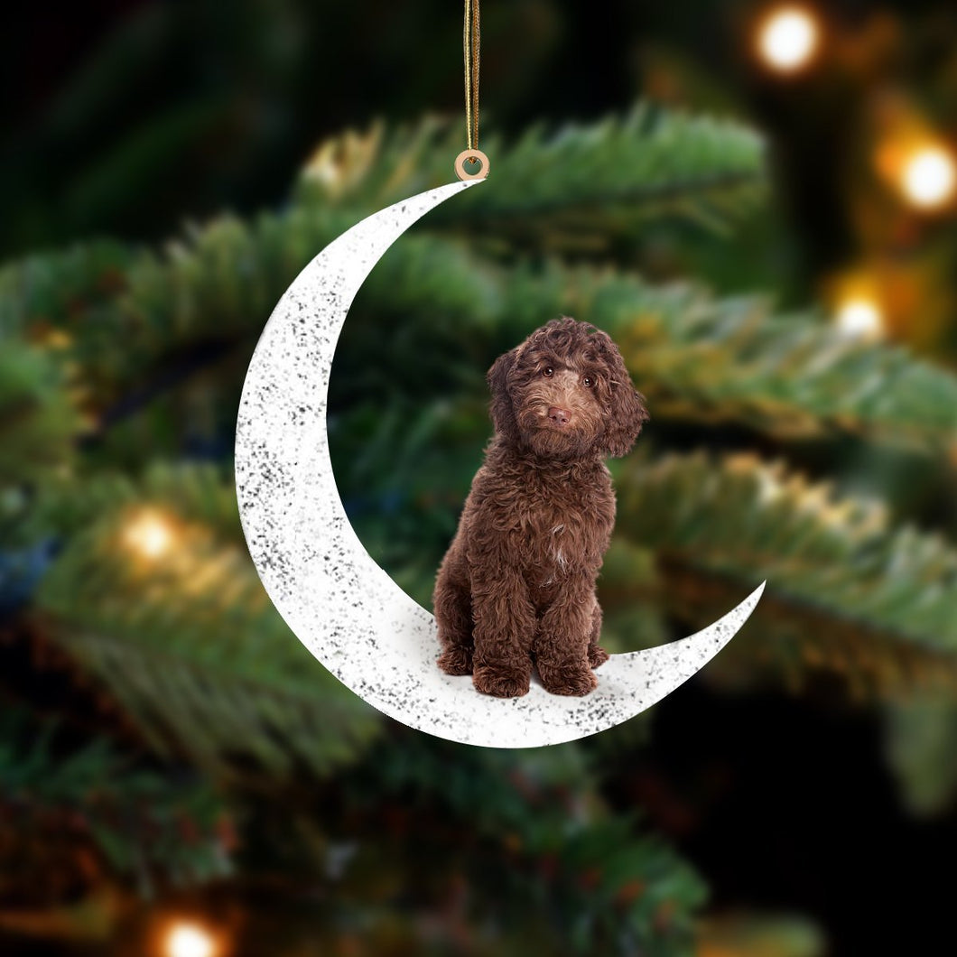 Labradoodle 2 Sit On The Moon Two Sided Ornament Dog Hanging Christmas Ornament