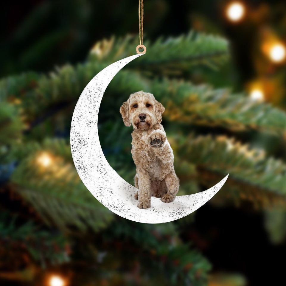 Labradoodle 4 Sit On The Moon Two Sided Ornament Dog Hanging Christmas Ornament