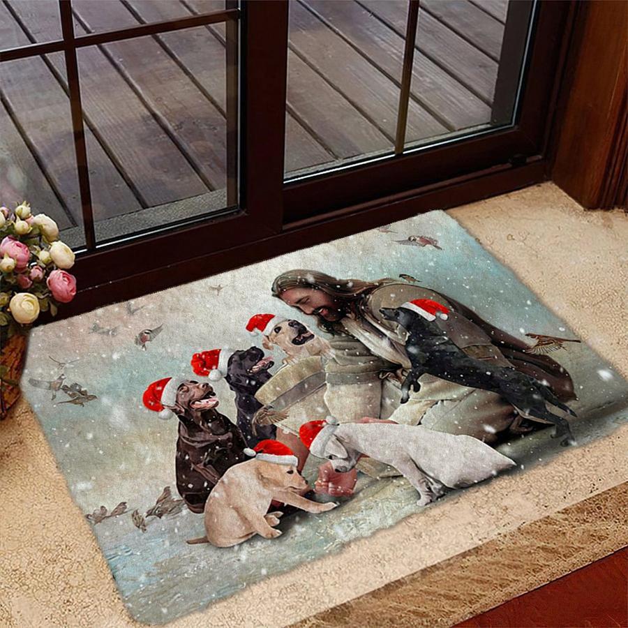 Jesus Surrounded By Labradors Doormat