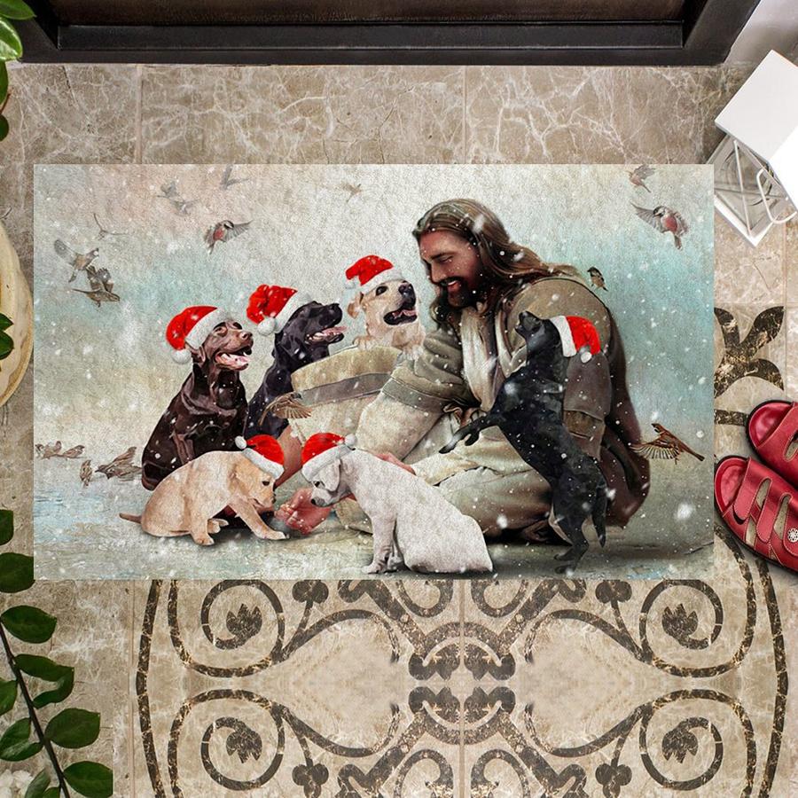 Jesus Surrounded By Labradors Doormat