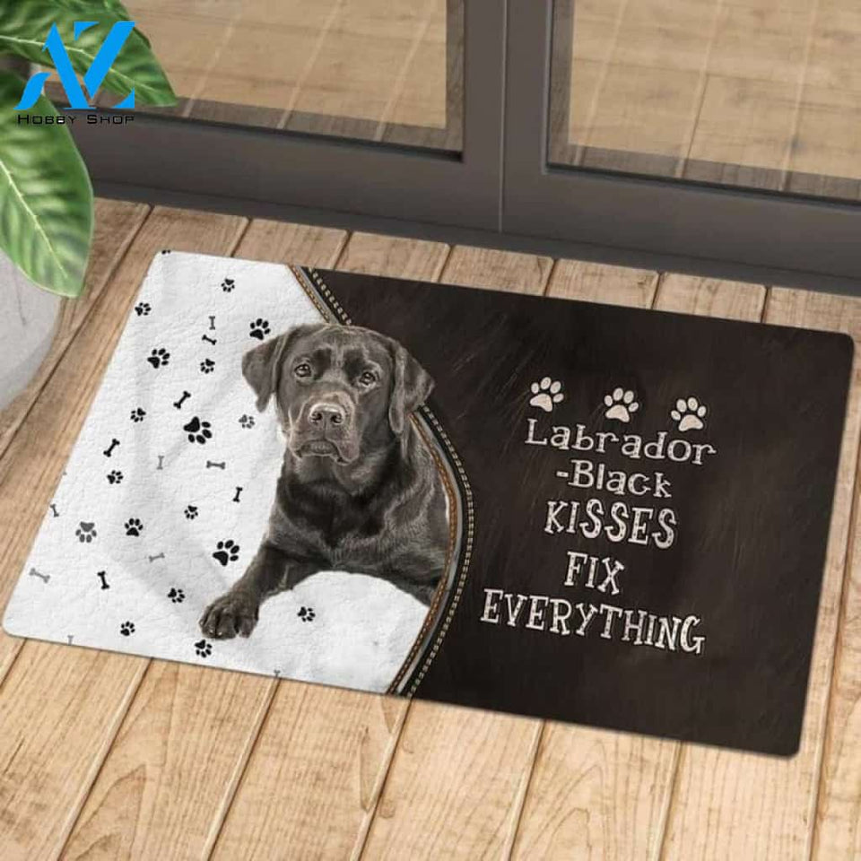 Labrador Black Doormat, Kisses Fix Everything Doormat, Dog Welcome Mat, Funny Welcome Mats for Dogs Lovers