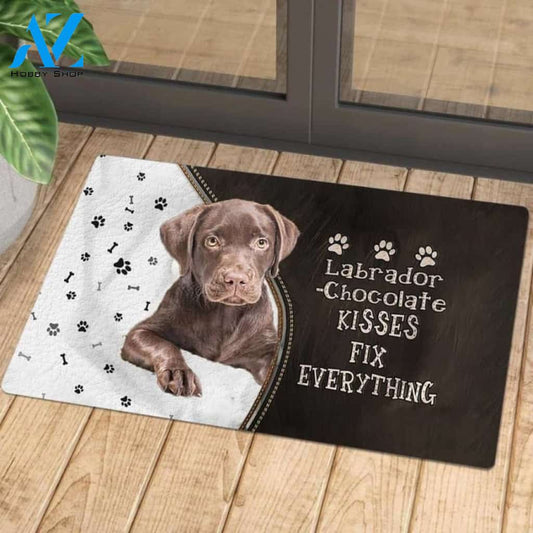 Labrador Chocolate Doormat, Kisses Fix Everything Doormat, Dog Welcome Mat, Funny Welcome Mats for Dogs Lovers
