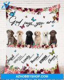Labrador - God Says You Are - Floral Butterflies Blanket Gift for Dog Lovers Birthday Gift Home Decor Bedding Couch Sofa Soft and Comfy Cozy