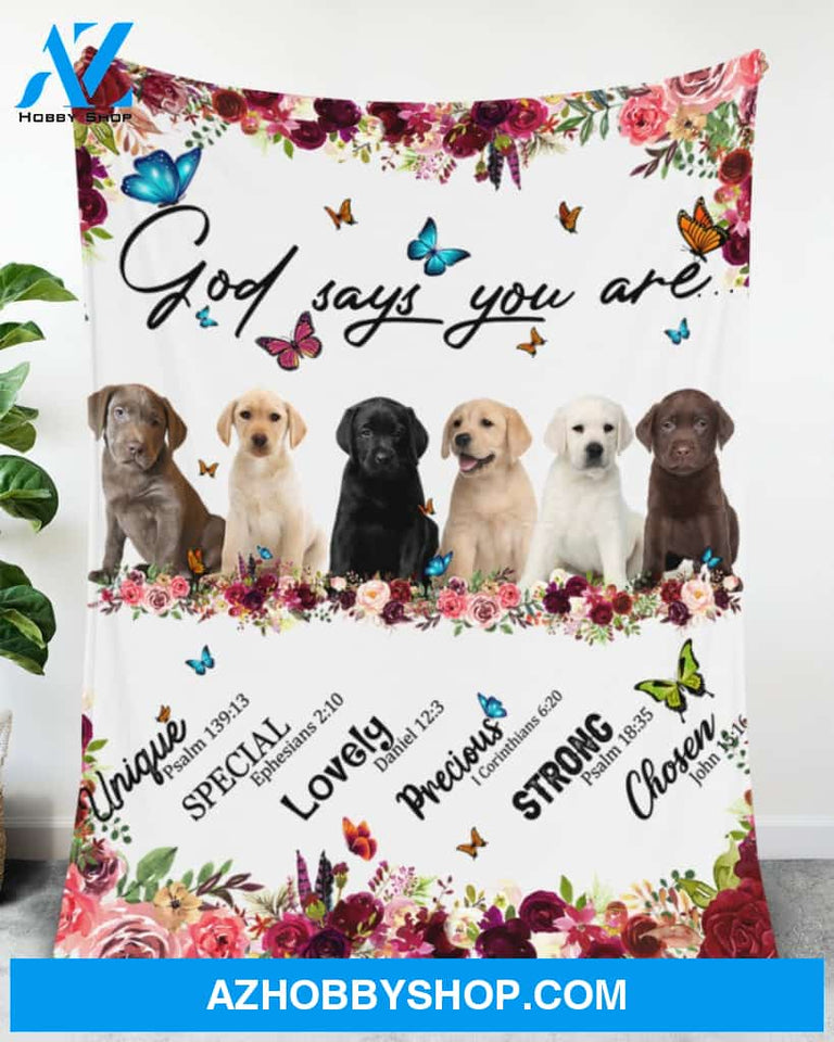 Labrador - God Says You Are - Floral Butterflies Blanket Gift for Dog Lovers Birthday Gift Home Decor Bedding Couch Sofa Soft and Comfy Cozy
