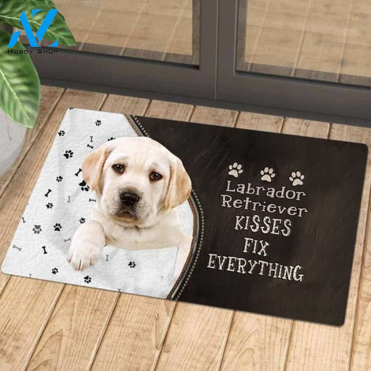 Labrador Retriever 2 Doormat, Kisses Fix Everything Doormat, Dog Welcome Mat, Funny Welcome Mats for Dogs Lovers