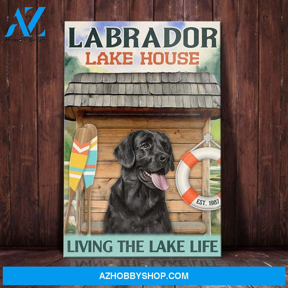 Labrador Retriever Dog Lake House Labradoodle Dog Canvas Wall Art, Wall Decor Visual Art