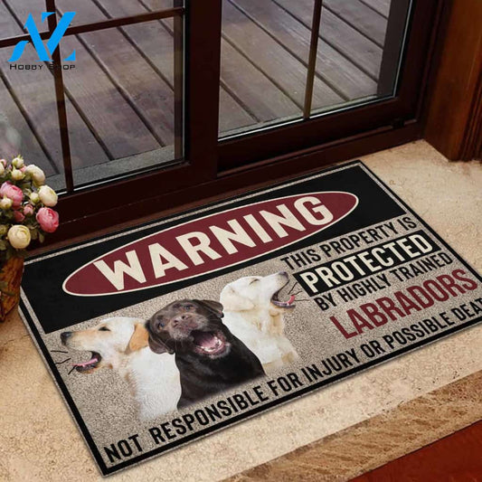 Labrador Retriever Highly Trained Warning Rubber Base Doormat