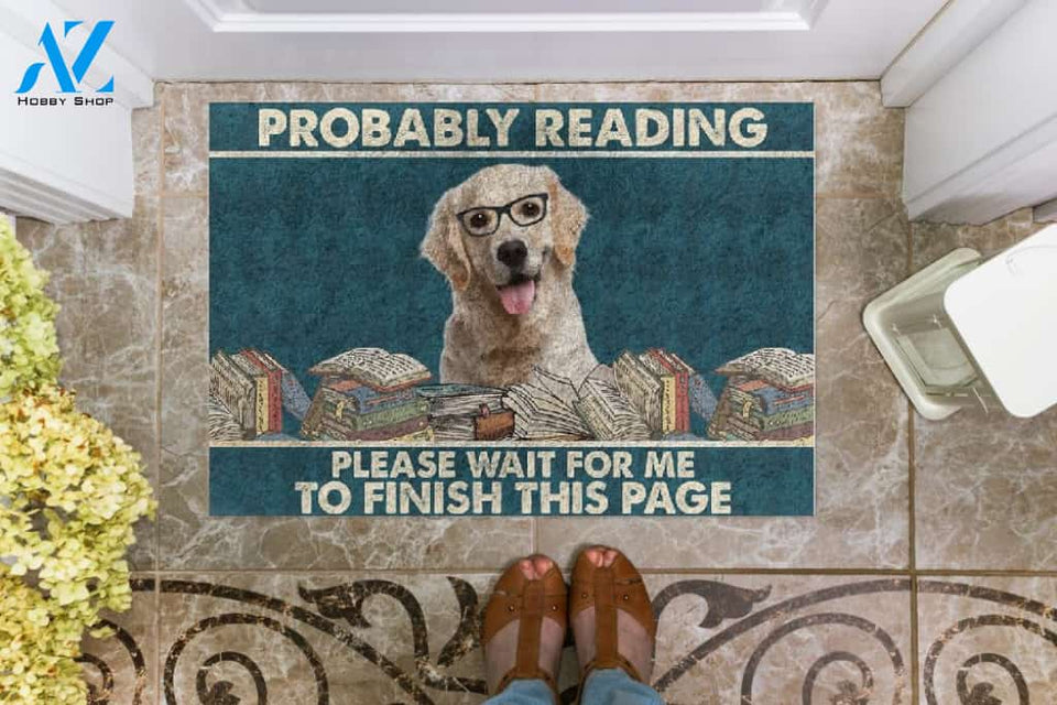Labrador Retriever- Probably Reading Please Wait For Me To Finish This Page Doormat Welcome Mat Housewarming Gift Home Decor Funny Doormat Gift For Book Lovers