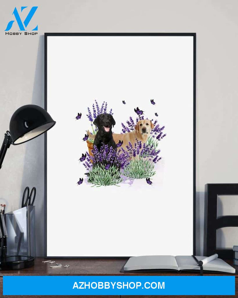 Labrador Retriever with lavender flower poster