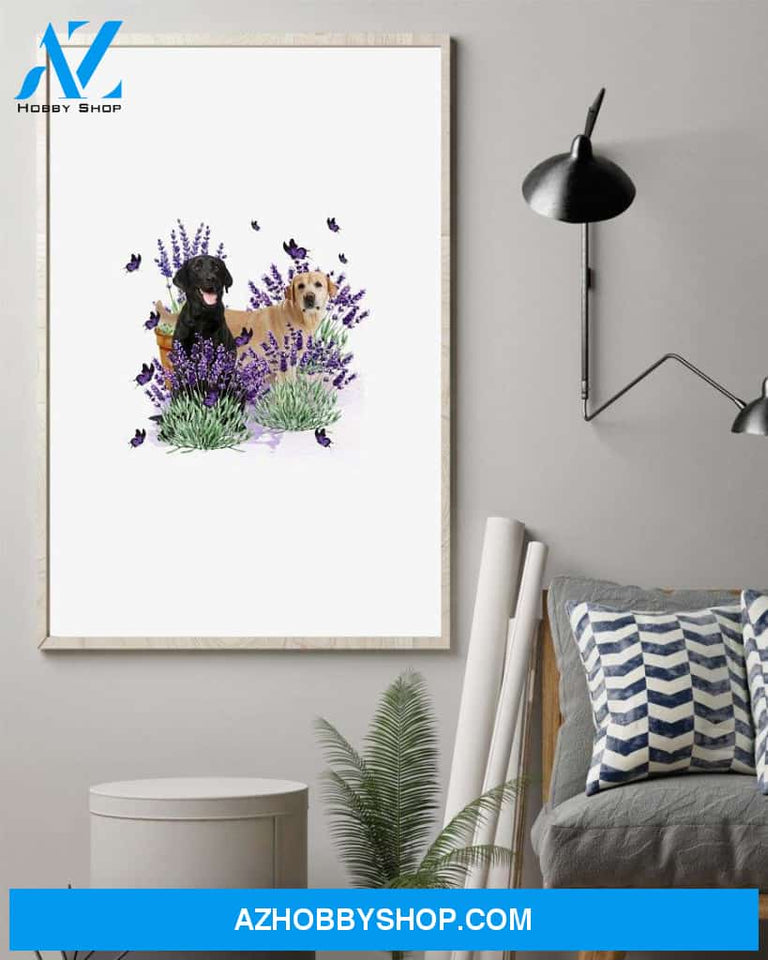 Labrador Retriever with lavender flower poster