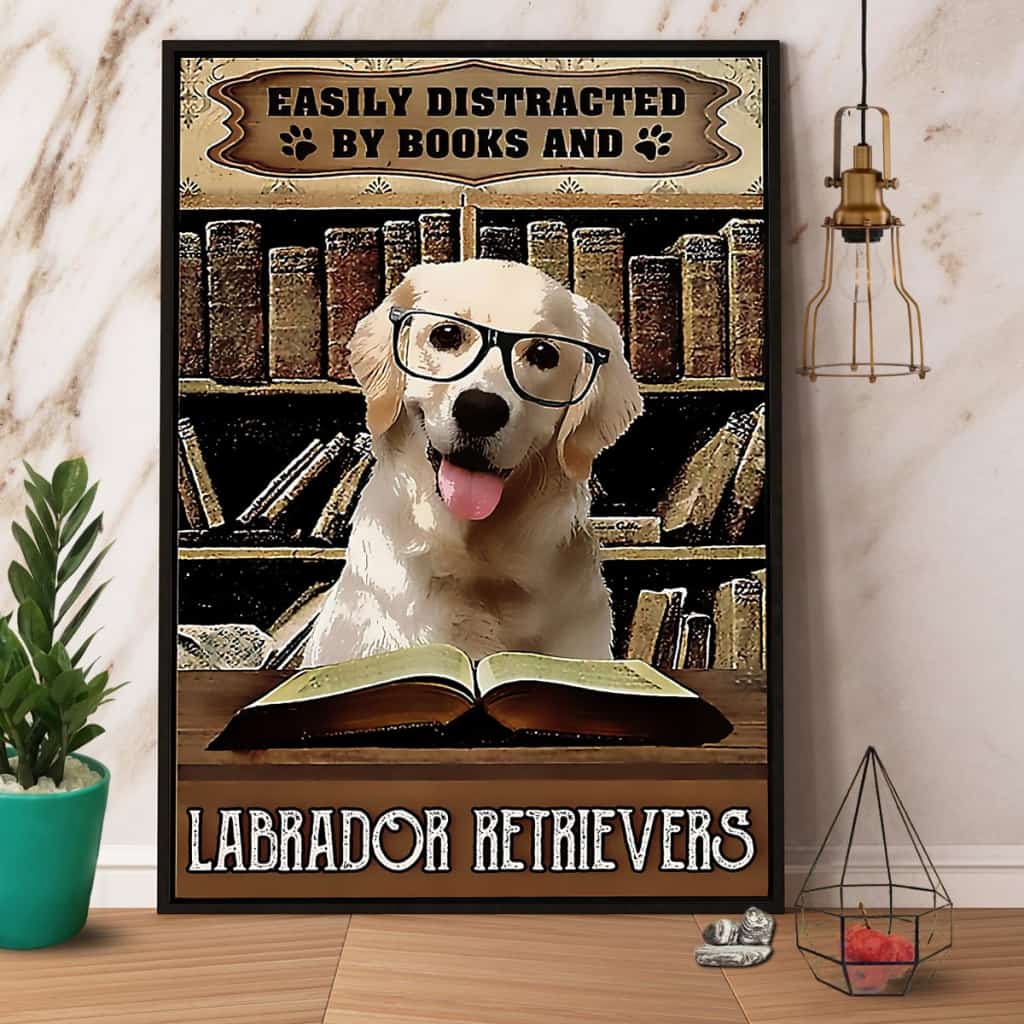 Labrador Retrievers Easily Distracted By Books And Labrador Retrievers Paper Poster No Frame Matte Canvas Wall Decor