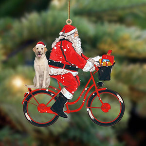 Santa Claus Riding A Bike With Labrador_2-Two Sided Ornament