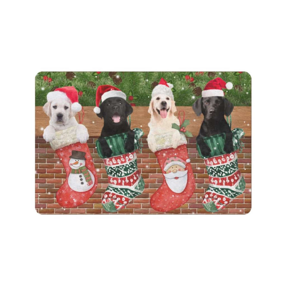 Labradors In Christmas Socks Merry Xmas Dog Lover Doormat Welcome Mat
