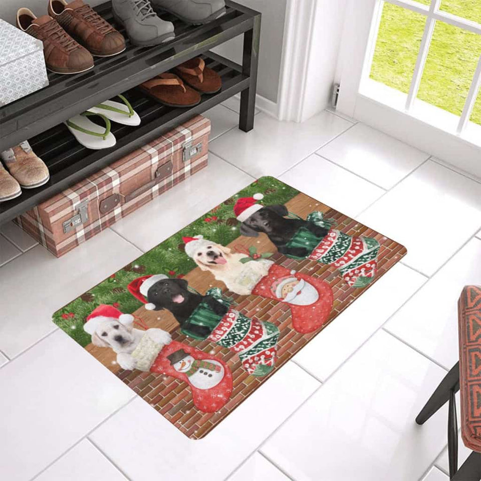 Labradors In Christmas Socks Merry Xmas Dog Lover Doormat Welcome Mat