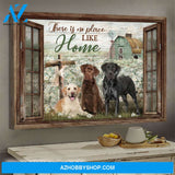 Labradors on flower field - Window frame - There is no place like home - Landscape Canvas Prints, Wall Art