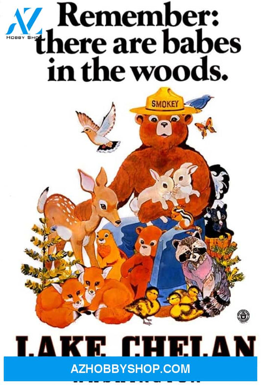 Lake Chelan Washington - Smokey Bear - Babes In The Woods - Vintage Poster
