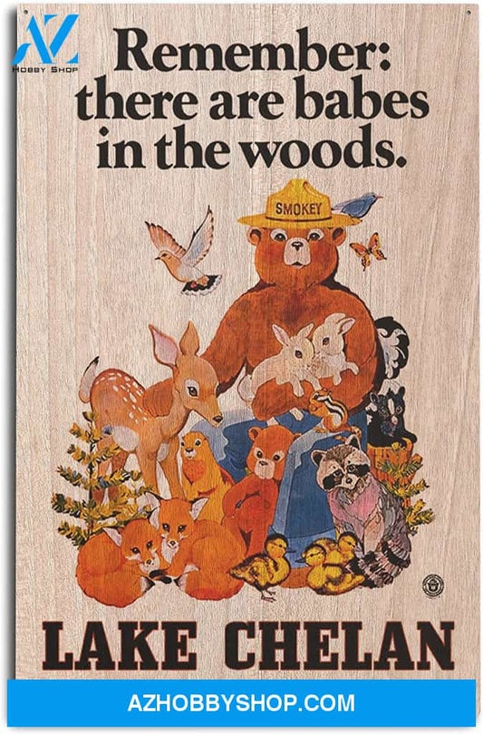 Lake Chelan Washington Smokey Bear Babes In The Woods Vintage Poster 