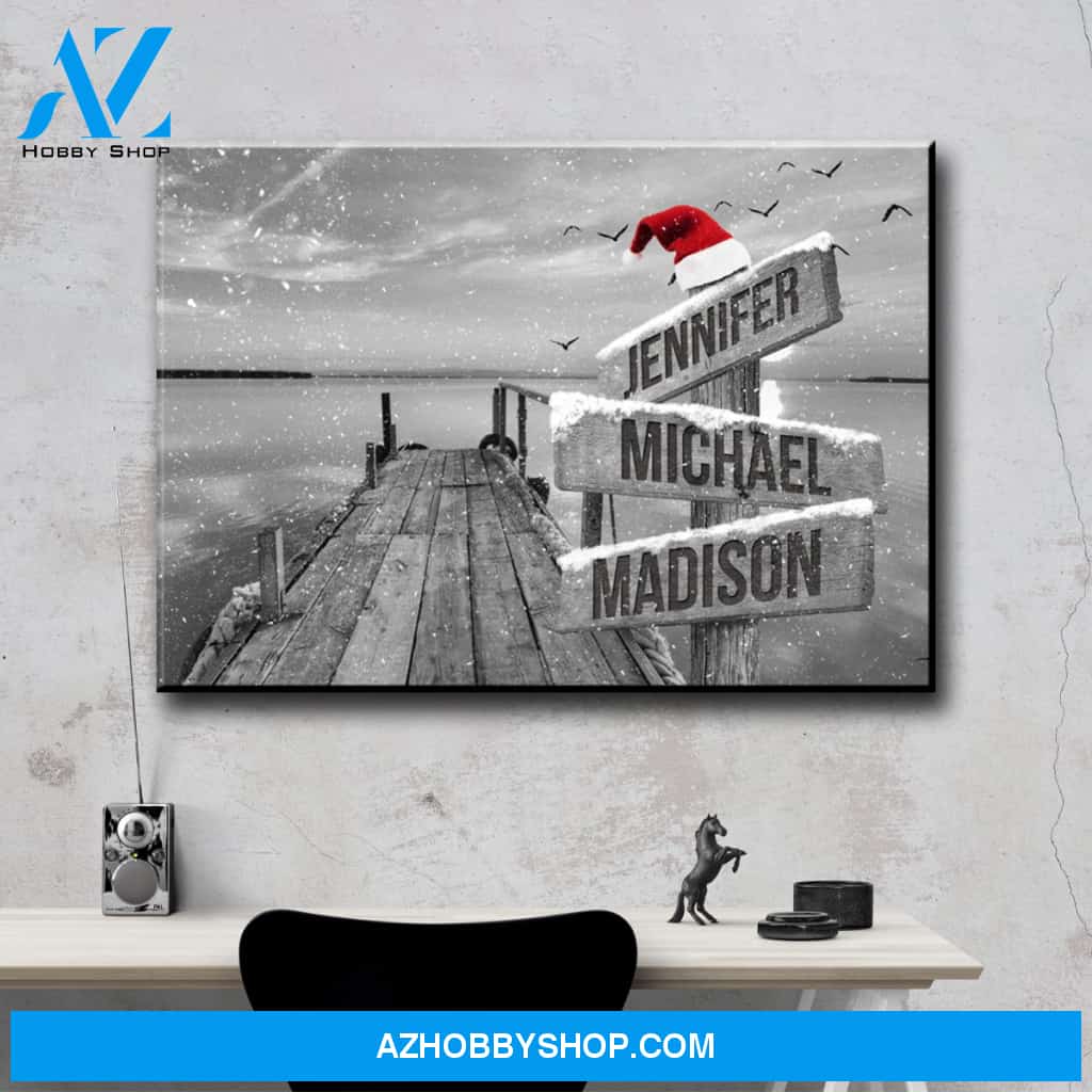 Lake Dock 2 Christmas Multi-Names Premium Canvas