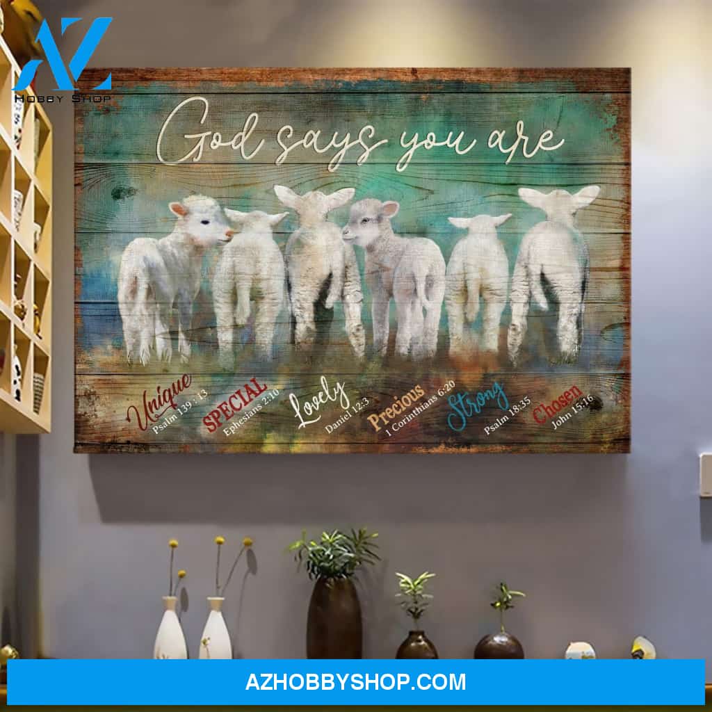 Lambs - God says you are - Jesus Landscape Canvas Print - Wall Art