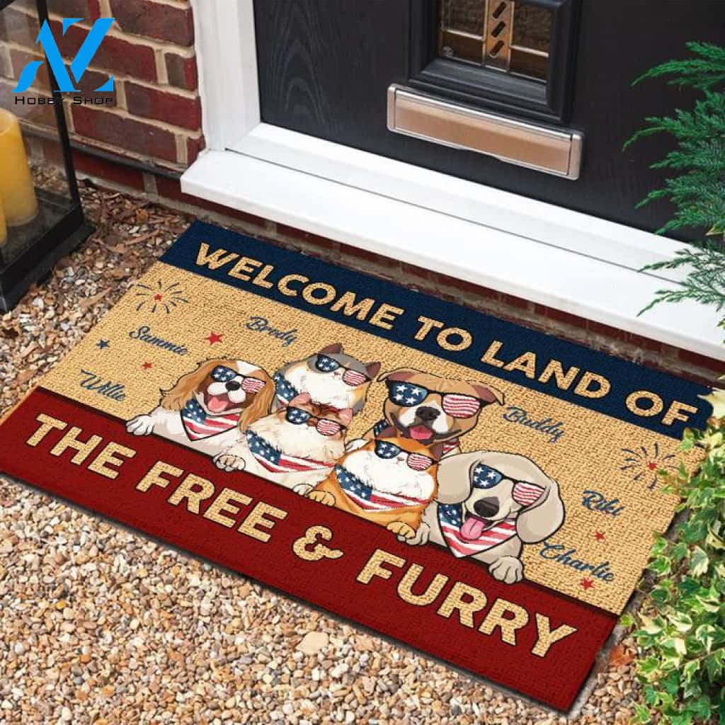 Land Of The Free & Furry - 4th Of July Funny Personalized Pet Doormat (Cat & Dog) 