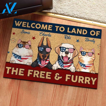 Land Of The Free & Furry - 4th Of July Funny Personalized Pet Doormat (Cat & Dog) 