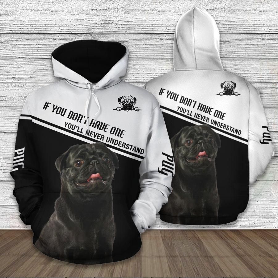 Pug Black And White Funny Unisex 3d Hoodie