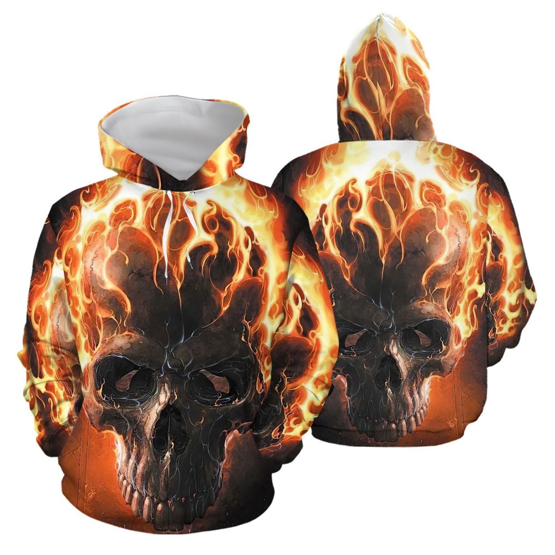 Fired Skull Orange Cool Unisex 3d Hoodie