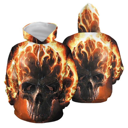 Fired Skull Orange Cool Unisex 3d Hoodie