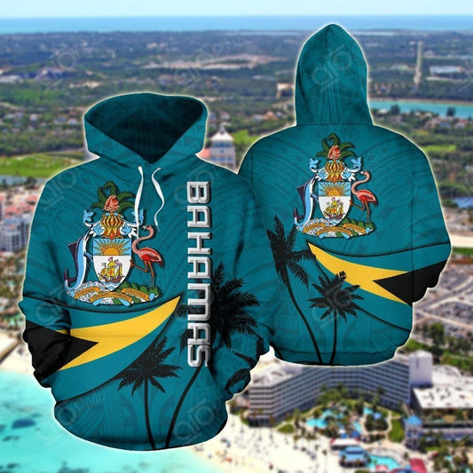 Bahamas Flag Over Ocean Unisex 3d Hoodie