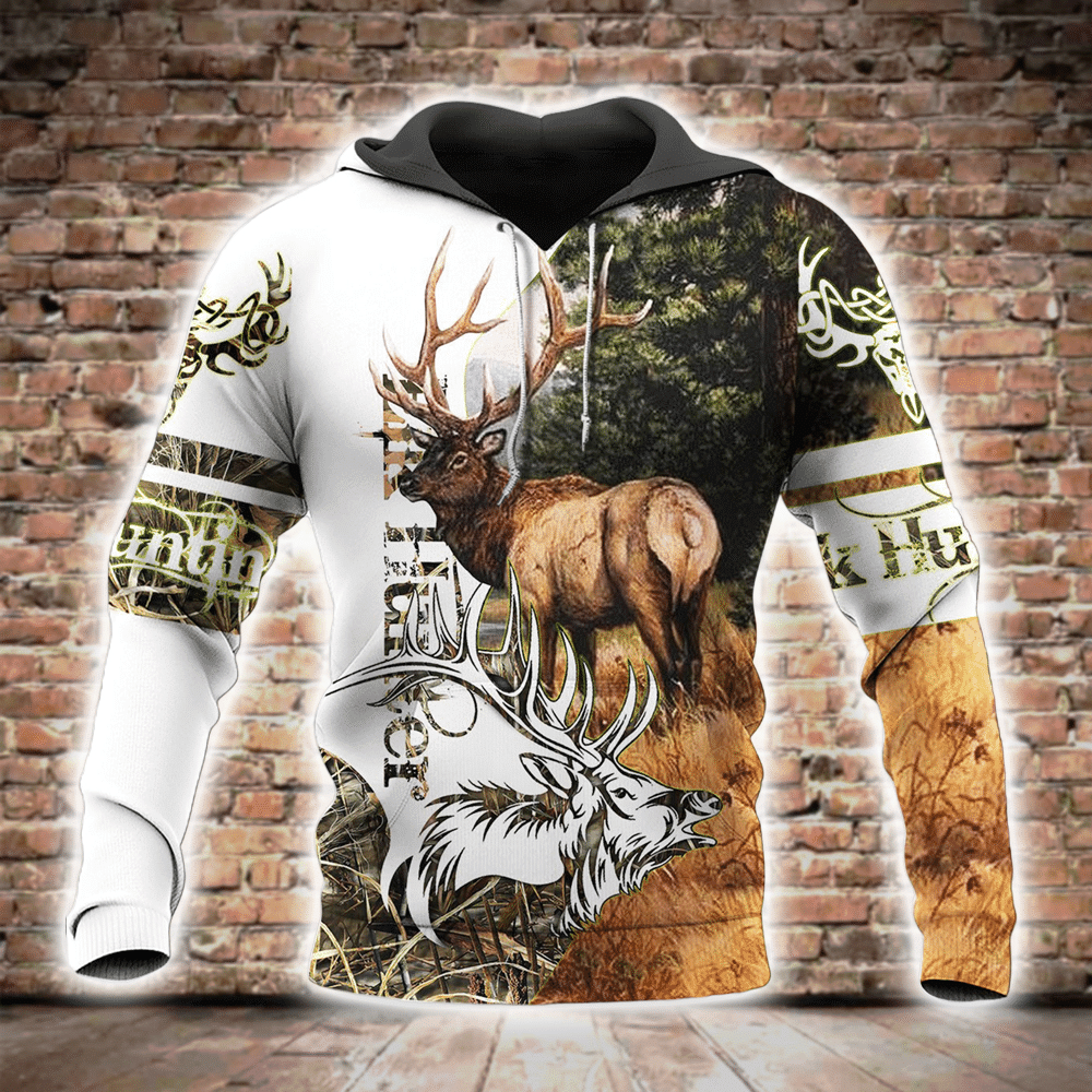 Elk Hunting White Camo Unique Unisex 3d Hoodie