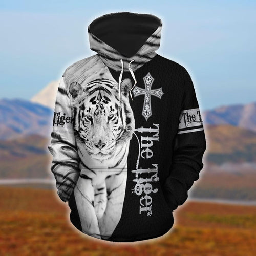 Christ Cross White Tiger Unisex 3d Hoodie