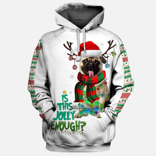Pug White Christmas Cute Unisex 3d Hoodie